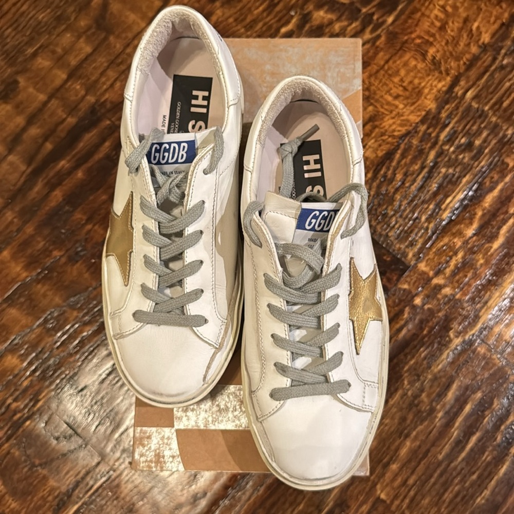 Golden Goose Hi Star ⭐️ White & Gold Size 6/36 - Picture 8 of 9